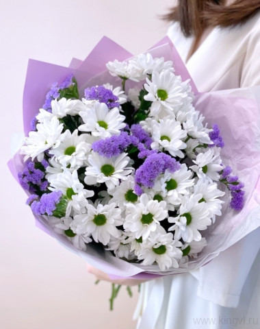 Букет из хризантем и статицы — Цветочный король