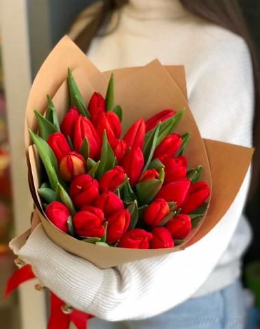 Букет из красных тюльпанов (25 шт) &mdash; Цветочный король