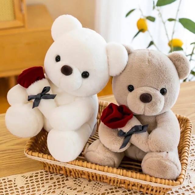 Мишка с розочкой 25см