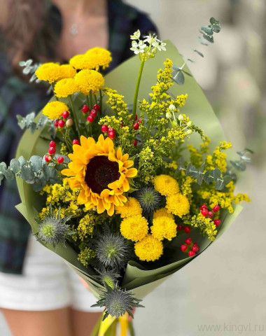 Букет с подсолнухом &quot;Летний коктейль&quot; — Цветочный король