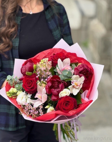 Букет с пиноами &quot;Рубин&quot; — Цветочный король