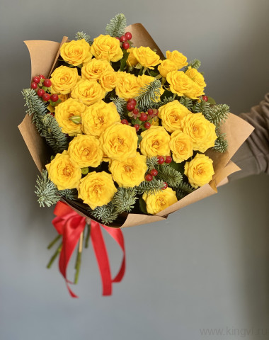 Букет &quot;Солнечный&quot; с хвоей — Цветочный король