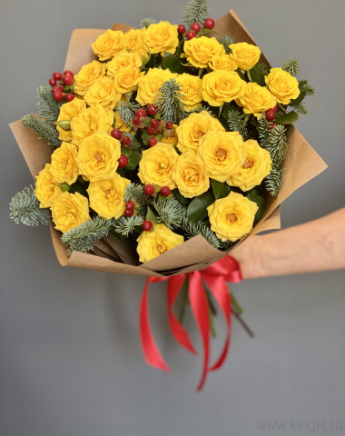 Букет &quot;Солнечный&quot; с хвоей — Цветочный король