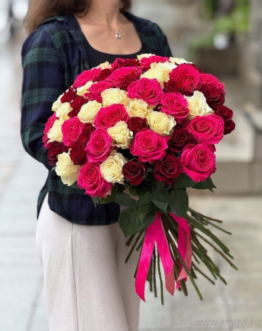 Букет разноцветных роз ( 51 шт)  — Цветочный король