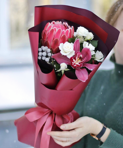 Букет с королевской протеей "Каберне" 